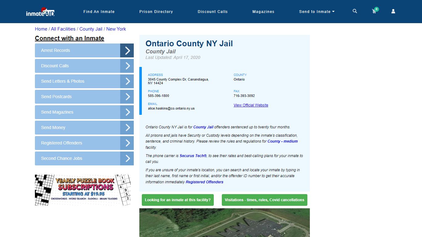 Ontario County NY Jail - Inmate Locator - Canandiagua, NY